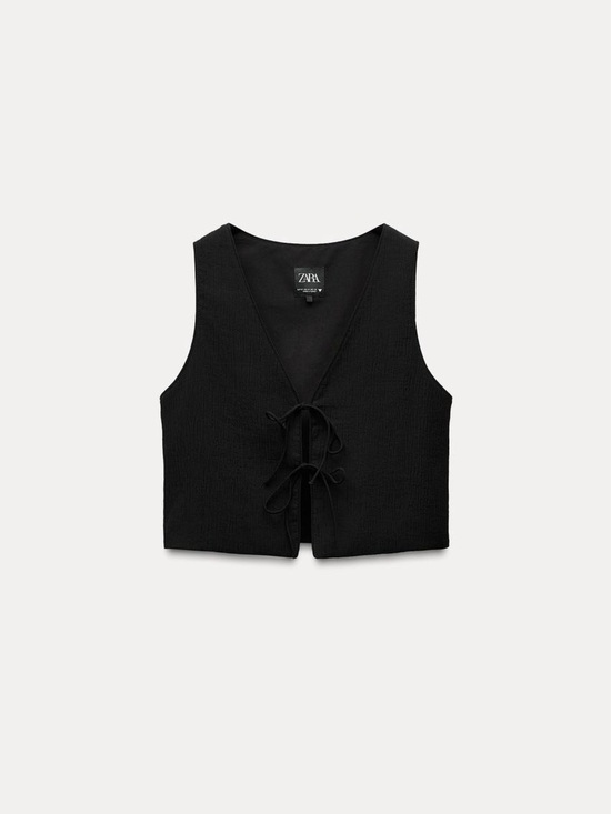Zara Tops - ZARA Black Tie-Front TEXTURED CROP VEST xs